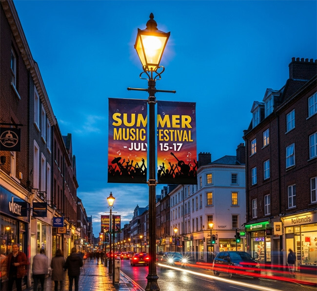 lamp post banner on the street