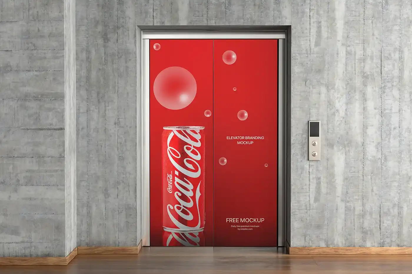coca-cola decal advertisements laid out on elevator doors
